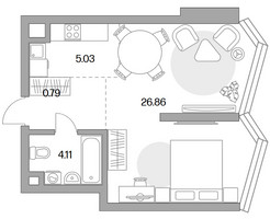 Планировка студии(квартира) площадью 40.43 квадратных метров в “ЖК MYPRIORITY Mnevniki (Май Приорити Мневники)”