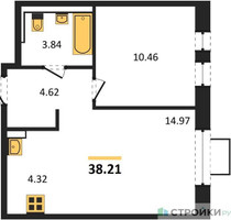 Планировка однокомнатной(квартира) площадью 38.21 квадратных метров в “ЖК Новое Видное”