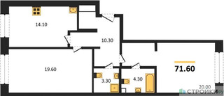 Планировка двухкомнатной(квартира) площадью 71.6 квадратных метров в “ЖК Sydney City (Сидней Сити)”
