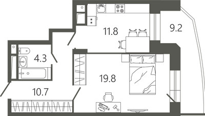 Планировка однокомнатной(квартира) площадью 48.9 квадратных метров в ЖК “ЖК Советская 18”