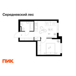 Планировка однокомнатной(квартира) площадью 32 квадратных метров в ЖК “ЖК Середневский лес”