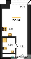 Планировка студии(квартира) площадью 22.84 квадратных метров в “ЖК Городские Истории”