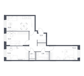 Планировка трехкомнатной(квартира) площадью 76.14 квадратных метров в ЖК “ЖК Квартал Строгино”