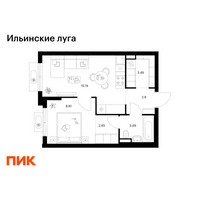 Планировка однокомнатной(квартира) площадью 37.08 квадратных метров в “ЖК Ильинские луга”