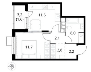 Планировка однокомнатной(квартира) площадью 37.9 квадратных метров в ЖК “ЖК 1-й Саларьевский (Первый Саларьевский)”
