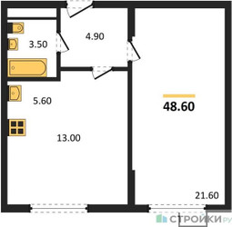 Планировка однокомнатной(квартира) площадью 47.8 квадратных метров в ЖК “ЖК Ново-Молоково”