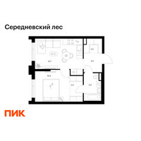 Планировка однокомнатной(квартира) площадью 38.4 квадратных метров в “ЖК Середневский лес”