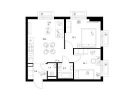 Планировка двухкомнатной(квартира) площадью 50.8 квадратных метров в “ЖК Саларьево парк”