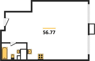 Планировка однокомнатной(квартира) площадью 56.8 квадратных метров в “ЖК Dream Towers (Дрим Тауэрс)”