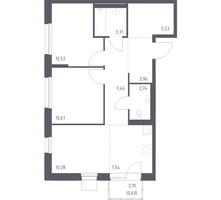 Планировка двухкомнатной(квартира) площадью 62.65 квадратных метров в “ЖК Новое Внуково”