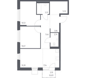 Планировка двухкомнатной(квартира) площадью 62.65 квадратных метров в ЖК “ЖК Новое Внуково”