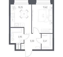 Планировка однокомнатной(апартаменты) площадью 34.73 квадратных метров в “ЖК Апарт-отель Тропарево парк”