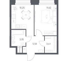 Планировка однокомнатной(апартаменты) площадью 34.73 квадратных метров в ЖК “ЖК Апарт-отель Тропарево парк”