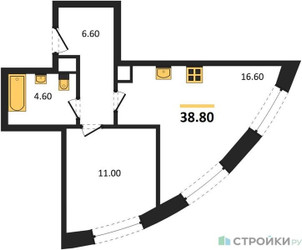 Планировка однокомнатной(квартира) площадью 38.8 квадратных метров в ЖК “ЖК Нагатино Ай-Лэнд”
