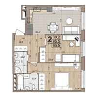 Планировка двухкомнатной(квартира) площадью 65.5 квадратных метров в “ЖК Гранд Комфорт”