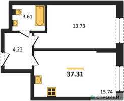 Планировка однокомнатной(квартира) площадью 37.31 квадратных метров в “ЖК Дюна”