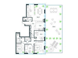 Планировка 4+ комнатной(квартира) площадью 161.45 квадратных метров в “ЖК Level Причальный (Левел Причальный)”
