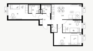 Планировка трехкомнатной(квартира) площадью 76.8 квадратных метров в “ЖК Митинский лес”