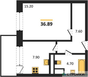 Планировка однокомнатной(квартира) площадью 40.6 квадратных метров в ЖК “ЖК Высокий берег (Ногинск)”