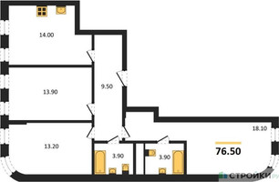 Планировка трехкомнатной(квартира) площадью 76.5 квадратных метров в “ЖК Адмирал”