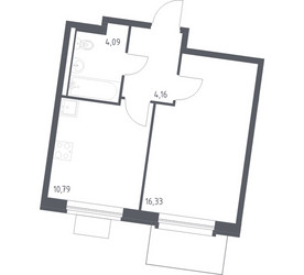 Планировка однокомнатной(квартира) площадью 35.37 квадратных метров в ЖК “ЖК Квартал Западный”