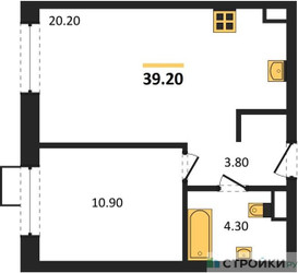 Планировка однокомнатной(квартира) площадью 39.2 квадратных метров в ЖК “ЖК Foreville (Форевилль)”