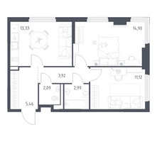 Планировка двухкомнатной(квартира) площадью 53.81 квадратных метров в “ЖК Пригород Лесное”