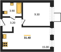 Планировка однокомнатной(квартира) площадью 31.4 квадратных метров в “ЖК Никольский квартал Отрада”