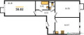 Планировка двухкомнатной(квартира) площадью 59.02 квадратных метров в “ЖК Остафьево”
