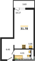Планировка студии(квартира) площадью 31.78 квадратных метров в ЖК “ЖК Riga Hills (Рига Хиллс)”