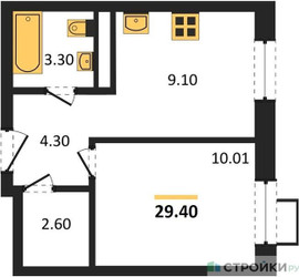 Планировка однокомнатной(квартира) площадью 29.4 квадратных метров в ЖК “ЖК ЭкоБунино (Южное Бунино)”