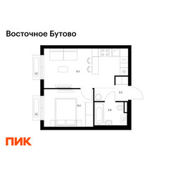 Планировка однокомнатной(квартира) площадью 34.3 квадратных метров в ЖК “ЖК Восточное Бутово”