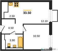 Планировка однокомнатной(квартира) площадью 33.5 квадратных метров в “ЖК Мытищи Парк”