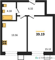 Планировка однокомнатной(квартира) площадью 39.19 квадратных метров в “ЖК Бархат”