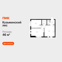 Планировка двухкомнатной(квартира) площадью 46 квадратных метров в “ЖК Кузьминский лес”
