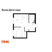 Планировка однокомнатной(квартира) площадью 37.5 квадратных метров в “ЖК Белая Дача парк”