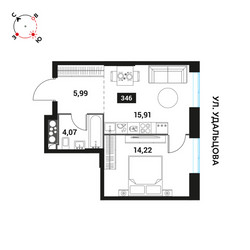 Планировка двухкомнатной(квартира) площадью 40.19 квадратных метров в ЖК “ЖК Инноватор”