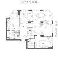Планировка 4+ комнатной(квартира) площадью 107.1 квадратных метров в “ЖК СТОУН Блик”