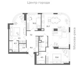 Планировка 4+ комнатной(квартира) площадью 107.1 квадратных метров в ЖК “ЖК СТОУН Блик”