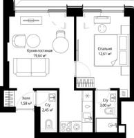 Планировка однокомнатной(квартира) площадью 38.7 квадратных метров в “ЖК Сити Бэй”