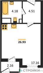 Планировка студии(квартира) площадью 26.93 квадратных метров в ЖК “ЖК Светлый мир БиоПолис”