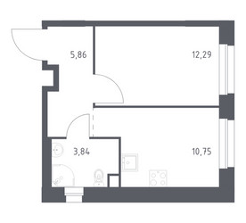 Планировка однокомнатной(квартира) площадью 32.74 квадратных метров в ЖК “ЖК ЭкоБунино (Южное Бунино)”