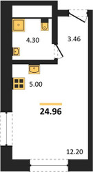 Планировка студии(квартира) площадью 24.96 квадратных метров в ЖК “ЖК Городские Истории”
