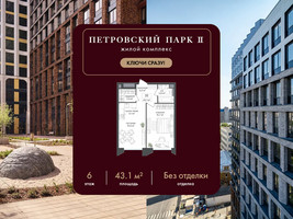 Планировка однокомнатной(квартира) площадью 43.1 квадратных метров в “ЖК Петровский парк II”