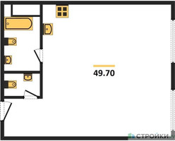 Планировка однокомнатной(апартаменты) площадью 49.7 квадратных метров в “ЖК Nametkin Tower (Наметкин Тауэр)”
