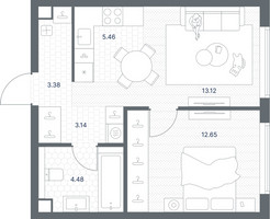 Планировка однокомнатной(квартира) площадью 42.23 квадратных метров в “ЖК TATE (Тэйт)”