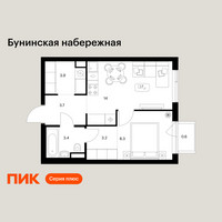 Планировка однокомнатной(квартира) площадью 37.1 квадратных метров в “Бунинская набережная”