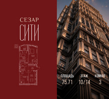 Планировка трехкомнатной(квартира) площадью 75.71 квадратных метров в “ЖК Сезар Сити”