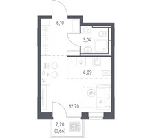 Планировка студии(квартира) площадью 26.59 квадратных метров в “ЖК Богдановский Лес”