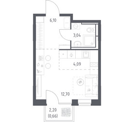 Планировка студии(квартира) площадью 26.59 квадратных метров в ЖК “ЖК Богдановский Лес”